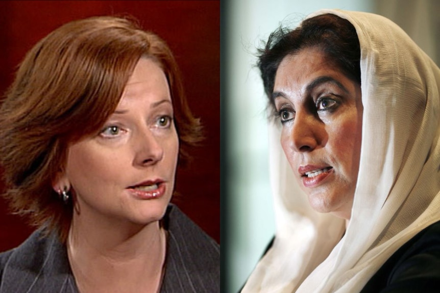 Composite photo of former female PM's Julia Gillard Australia and Benazir Bhutto Pakistan