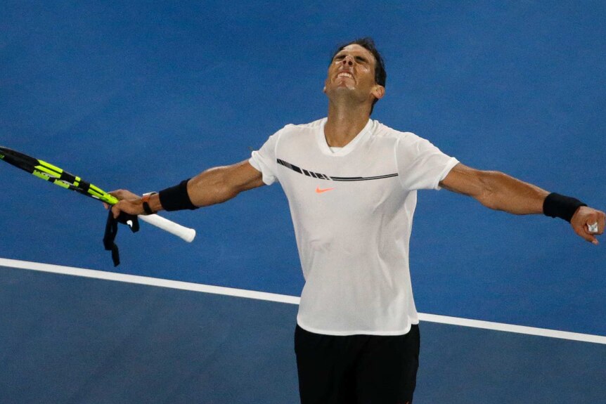 Spain's Rafael Nadal celebrates his win over Marcos Baghdatis at the Australian Open.