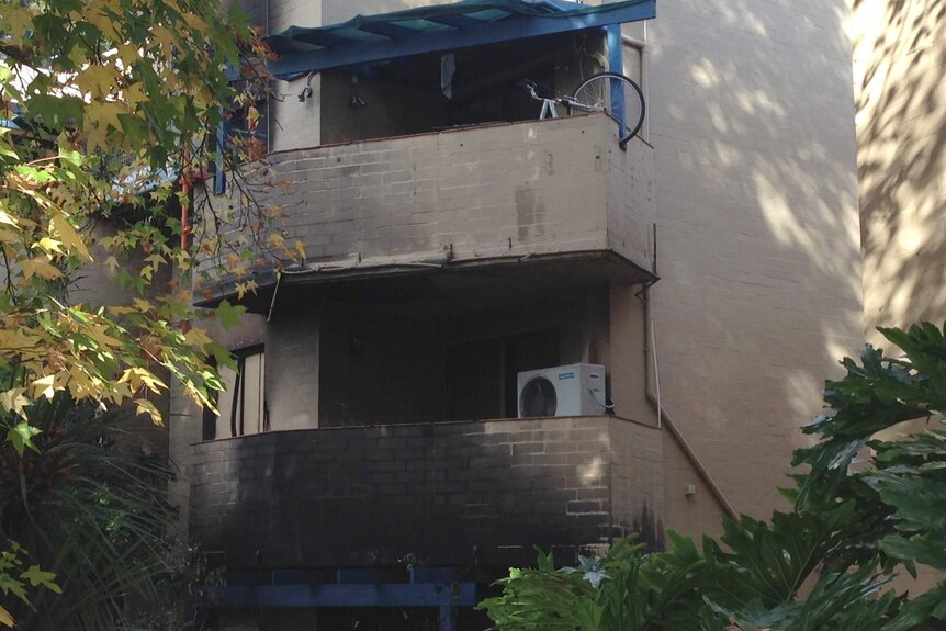 The charred balcony of a unit.