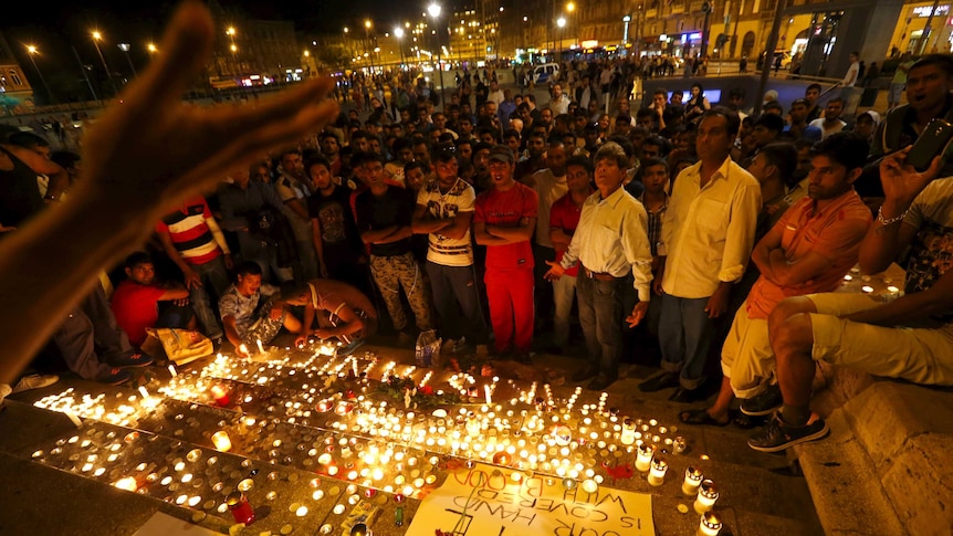 Vigil in Budapest for refugees who died in a truck between Hungary and Austria