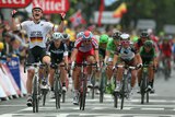 German rider Andre Greipel celebrates winning stage six of the 2014  Tour de France.