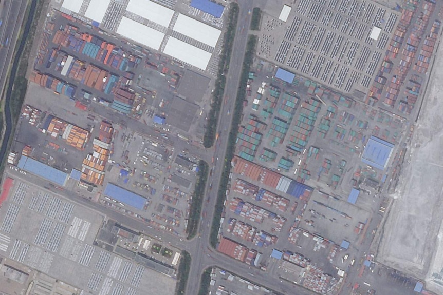 A satellite image shows the Chinese port city of Tianjin before two massive blasts that ripped through an industrial area.