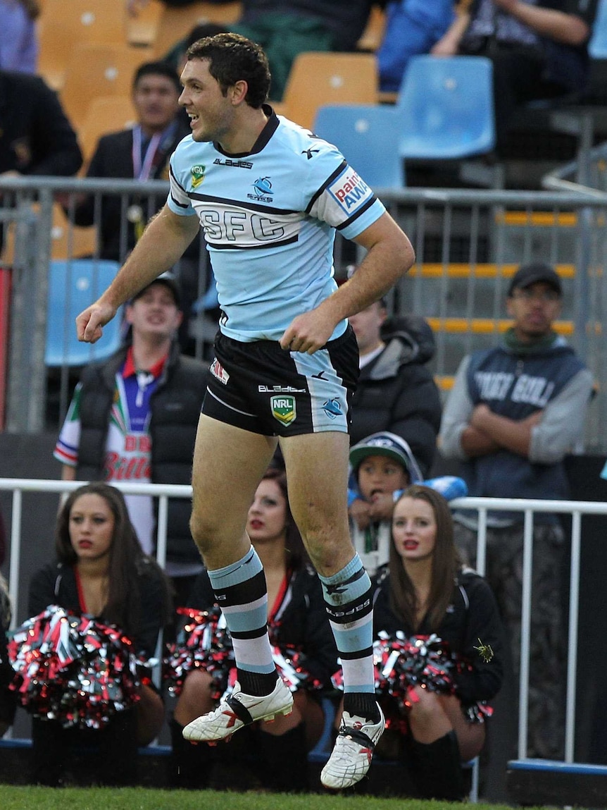 Wright shows his joy after scoring a try