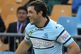 Wright shows his joy after scoring a try