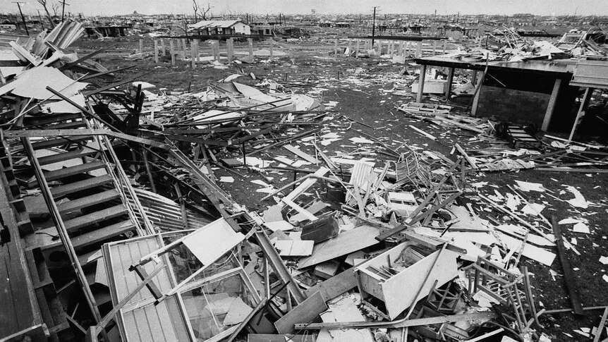 Houses flattened by Cyclone Tracy in December 1974