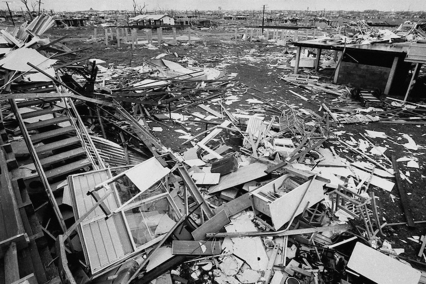 Houses flattened by Cyclone Tracy in December 1974