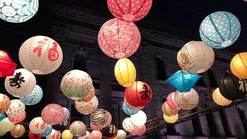 Colourful paper lanterns.