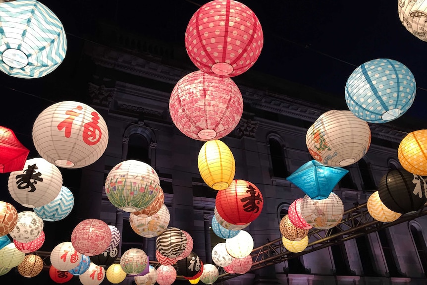 Colourful paper lanterns.