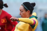 On target ... Kyah Simon scores her second goal for the Matildas against Vietnam