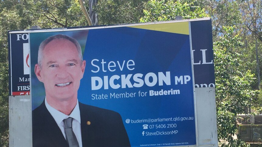 Mr Dickson's billboard in Buderim was originally emblazoned with the LNP logo, but its recently been changed.