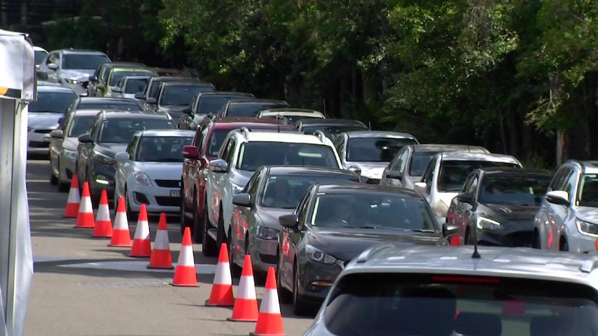 Cars queue for covid testing