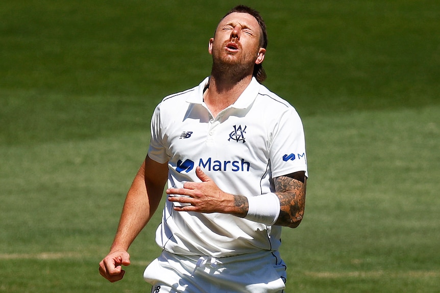 James Pattinson closes his eyes and lists his head up
