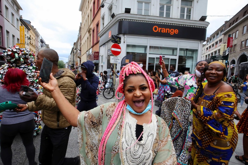 People participate in celebrations marking the 60th anniversary of Congo's independence in Brussels.