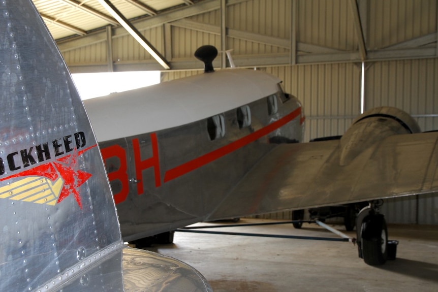 Lockheed plane in Ross Smith's Rolleston workshop, April 2016.