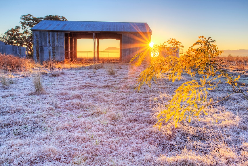 The sun rises on a frosty morning
