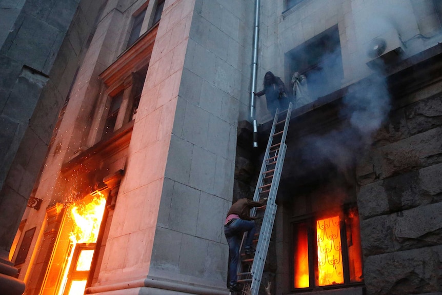 Ukraine trade union building fire