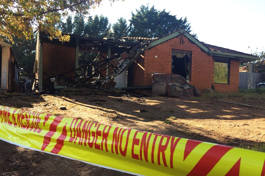 A home destroyed by fire in Florey.