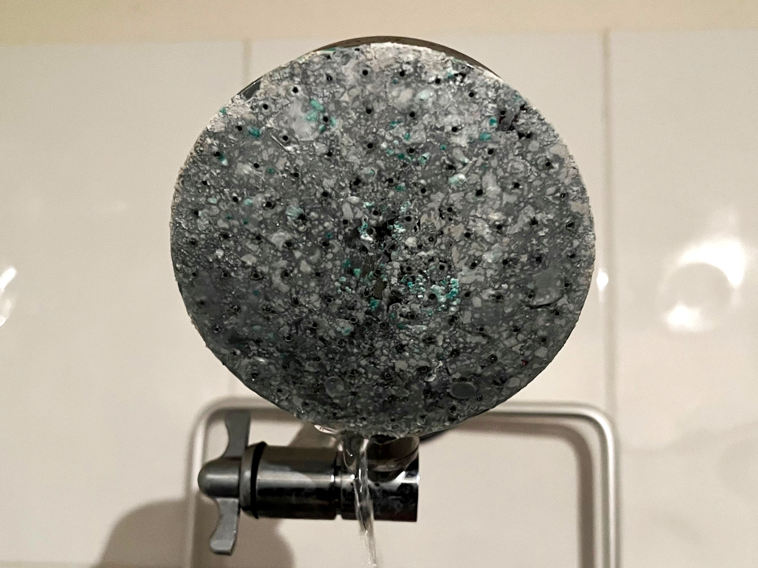 A calcified shower head 