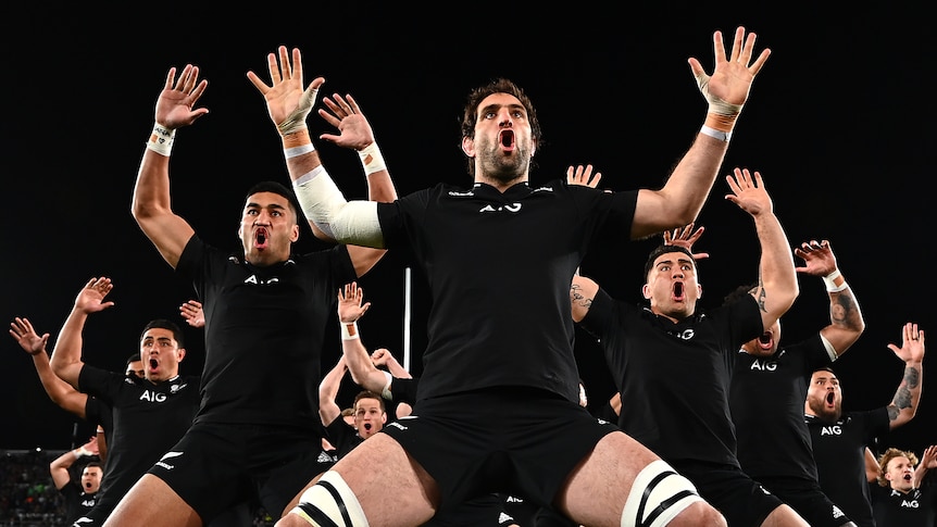 Rugby union team performing the haka