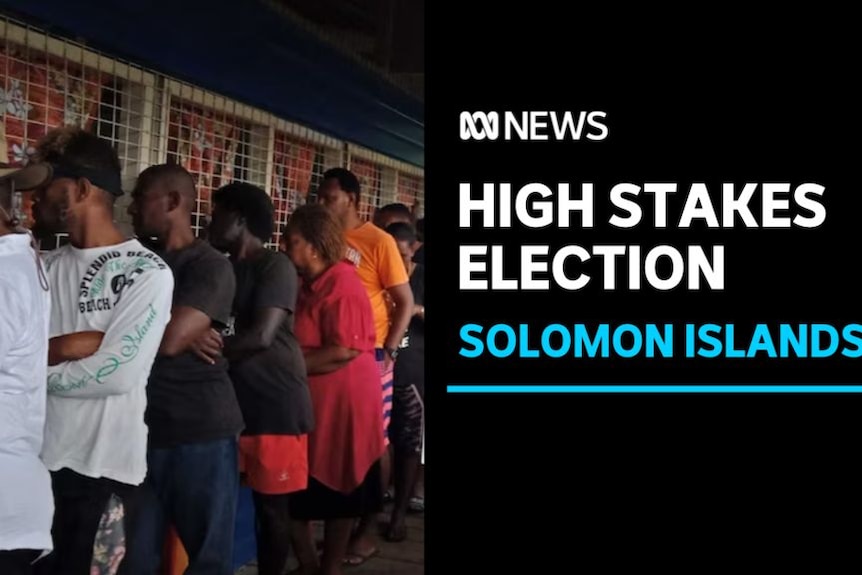 High Stakes Election, Solomon Islands: A row of people line up to vote.