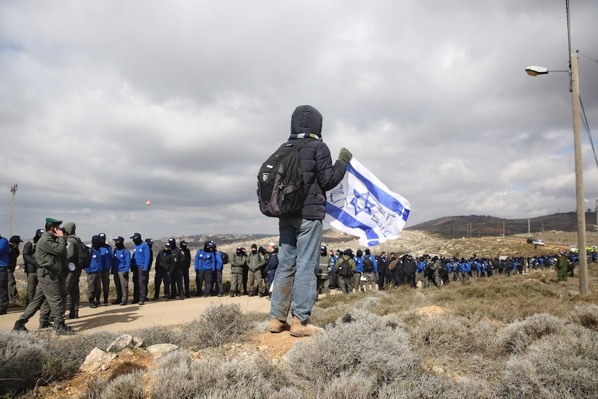 Outside the unauthorised Jewish settlement, Amona, in the occupied West Bank.