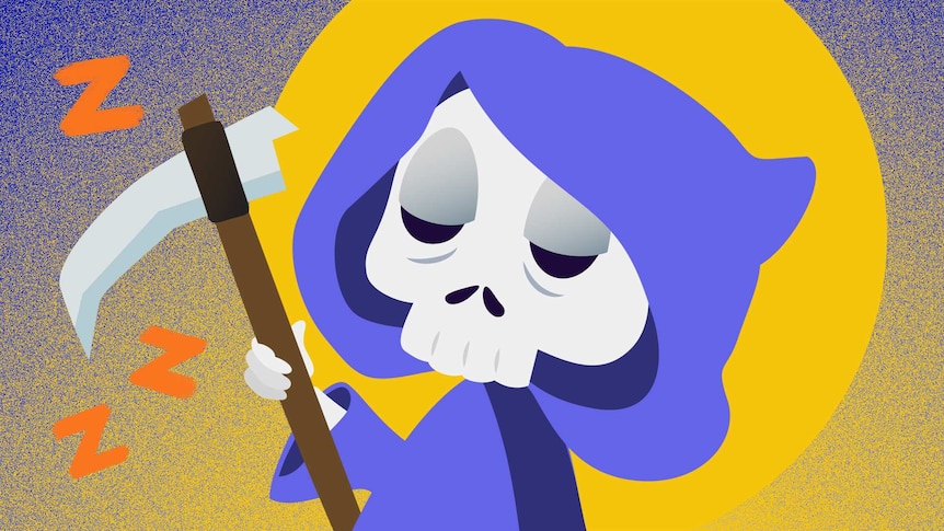 Illustration of a tired grim reaper.