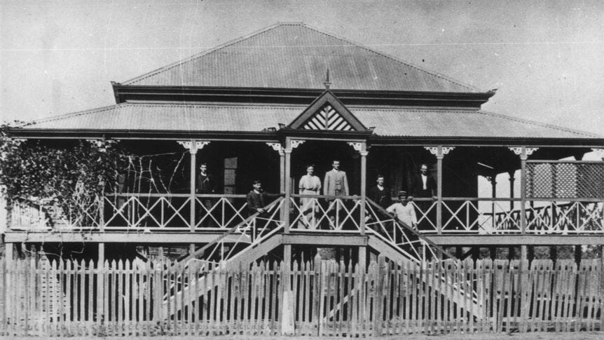 A black and white image of a Queenslander