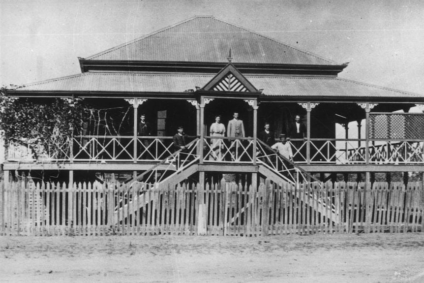 A black and white image of a Queenslander