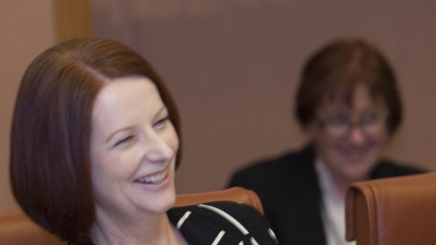 Julia Gillard laughs during in the COAG meeting in Parliament House