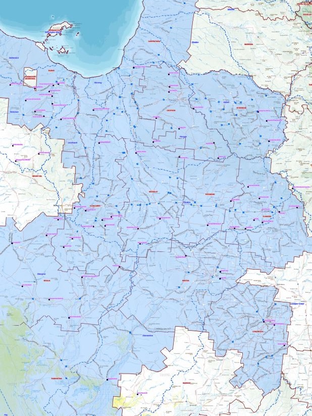 A map of north west Queensland with some areas shaded in blue.