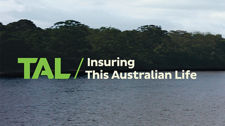 Advertisement for TAL life insurance with 'Insuring This Australian Life' written over the top of image of water and trees