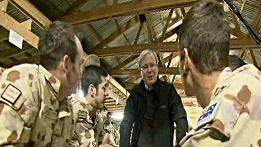 Mr Rudd stayed overnight with the troops in Tarin Kowt.