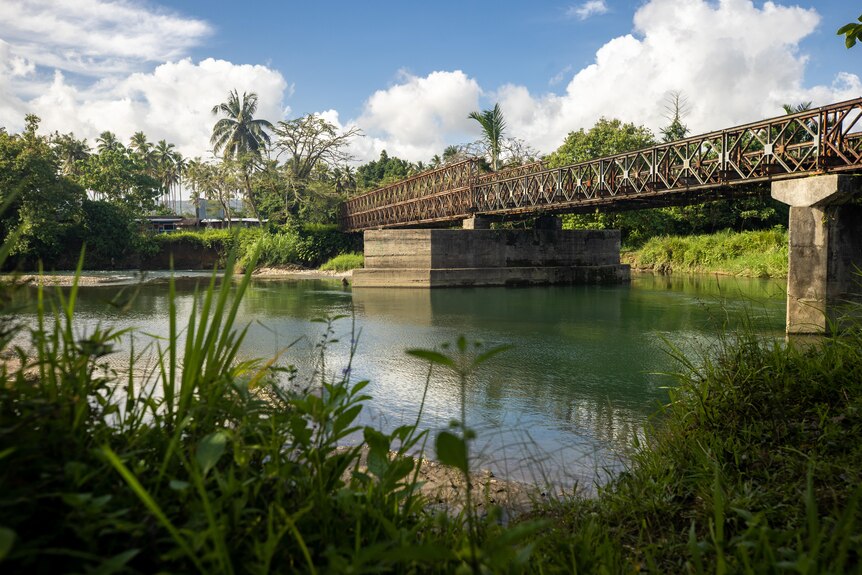 A bridge in a rural area. 