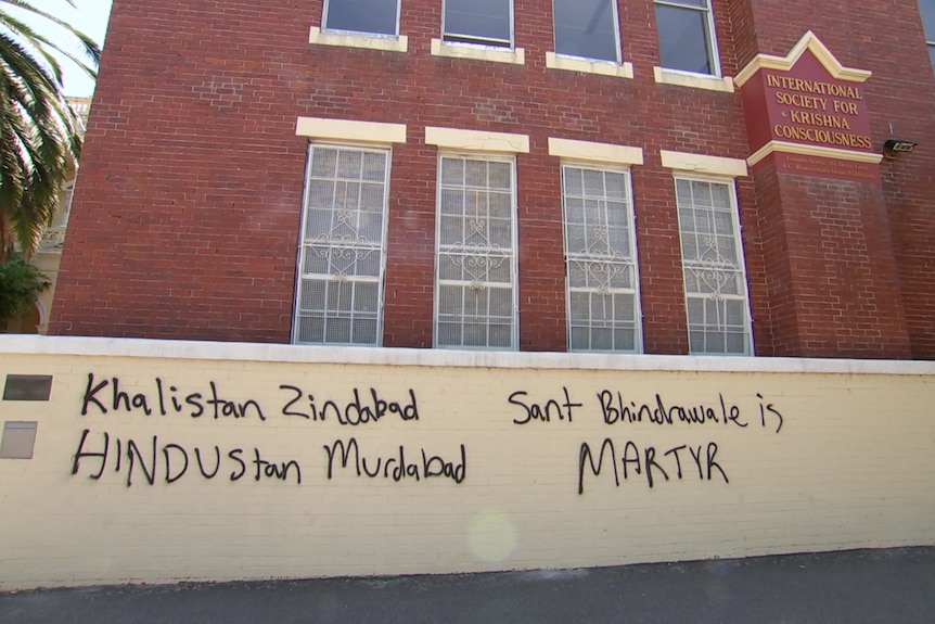 A vandalised wall with pro-Khalistan seperatist statements