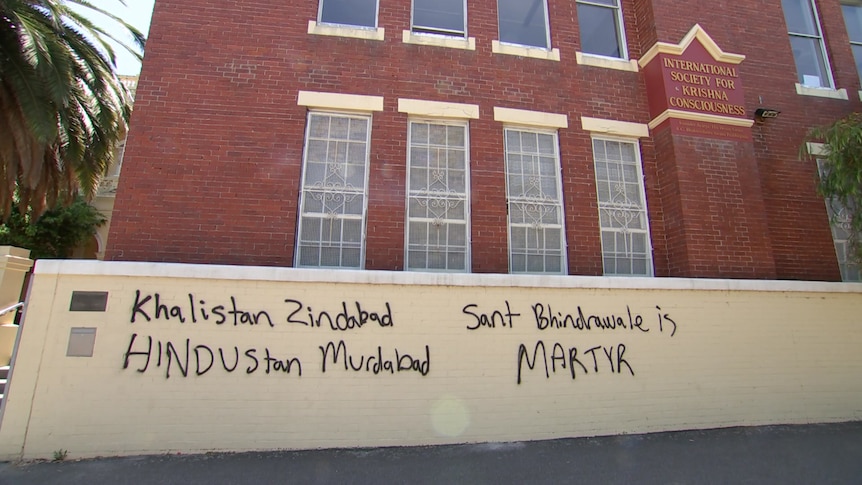 A vandalised wall with pro-Khalistan seperatist statements