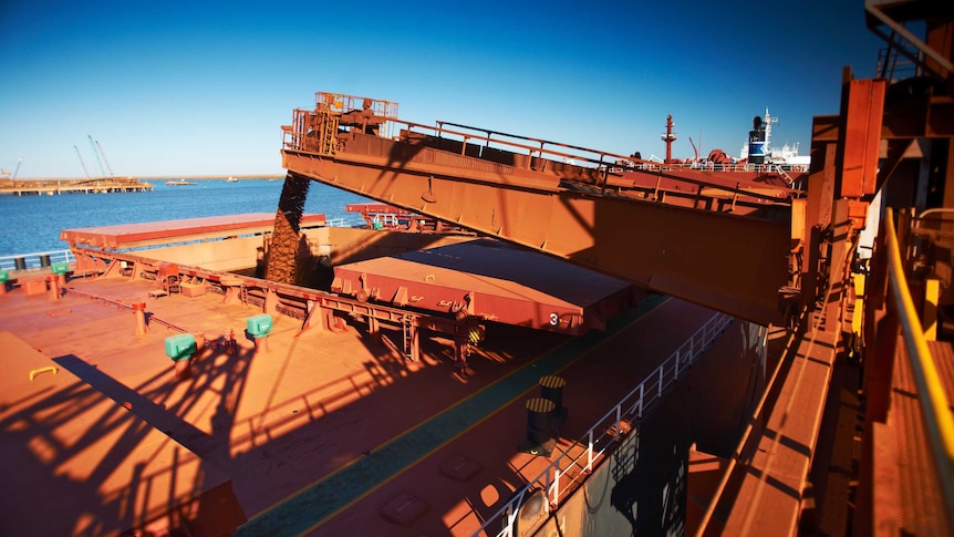 Iron ore being loaded in Port Hedland.
