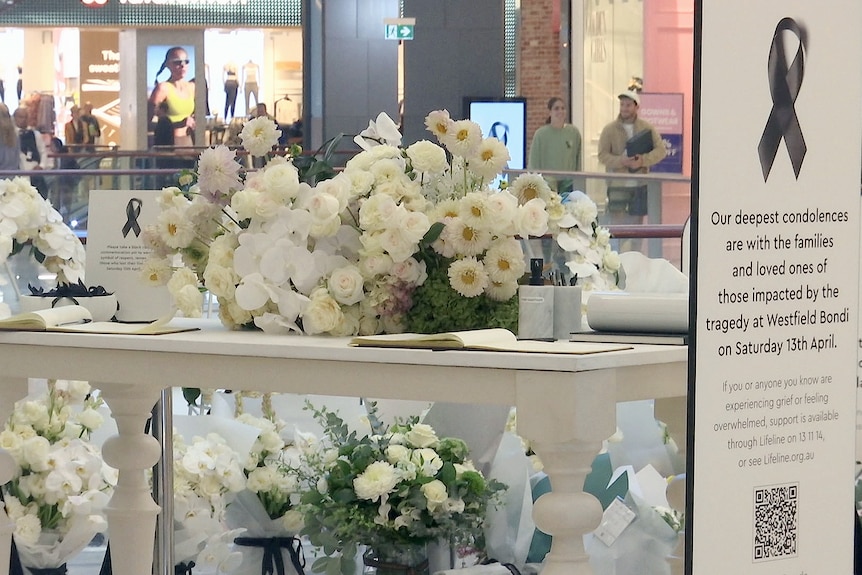 flora tributes inside westfield bondi junction one week after deadly attack that killed six people