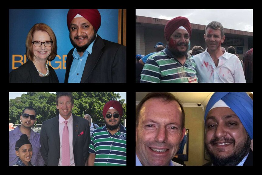 Mr Sahni with Julia Gillard, Tony Abbott, Mike Baird, Glenn McGrath