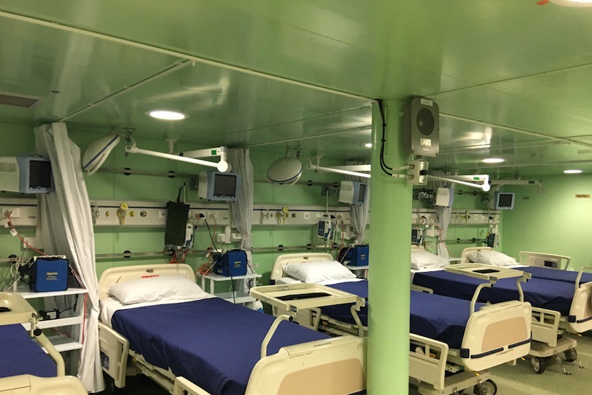 The floating intensive care ward on the ship, which is docked in Brisbane for a week.