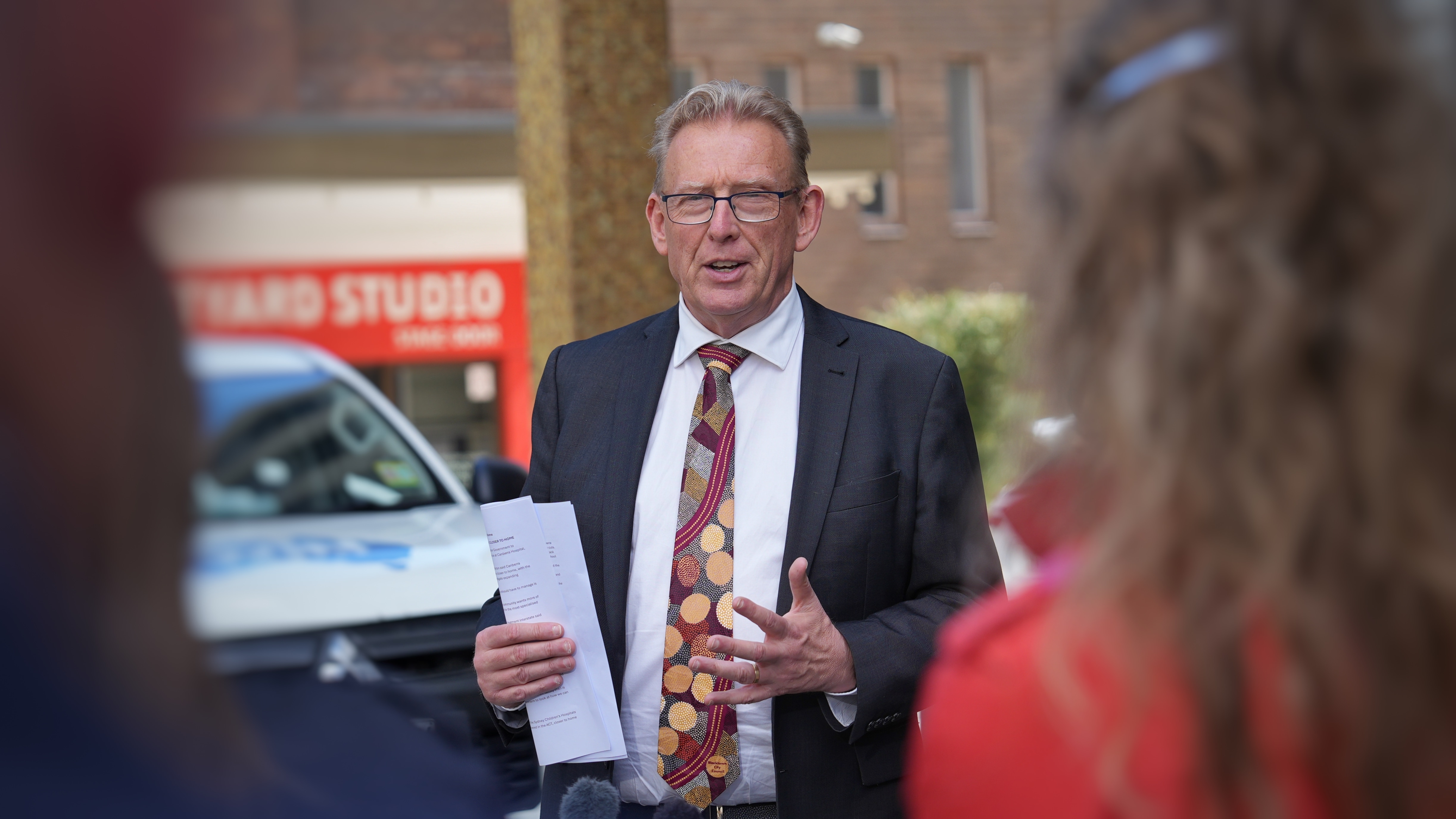 Mark Parton at an outdoor press conference