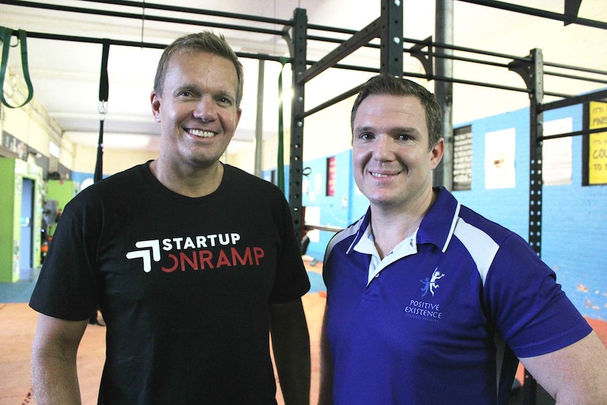 Start-up chief entrepreneur Mark Sowerby with Rockhampton gym owner Simon Price