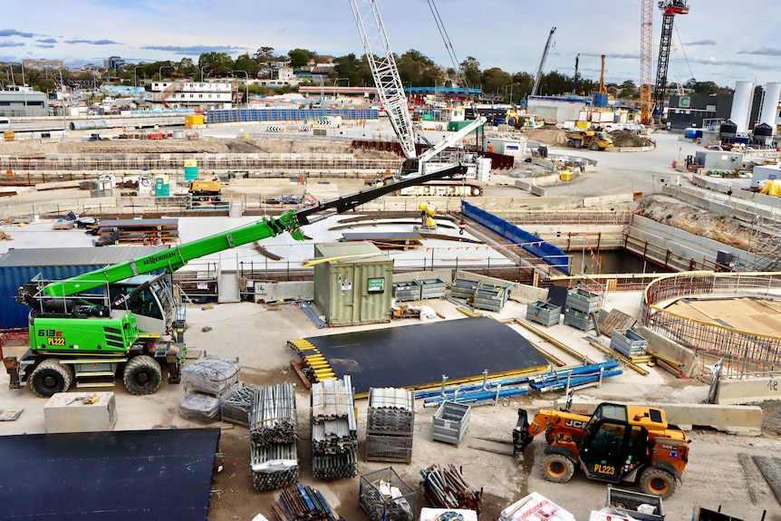 The Westconnex interchange at Rozelle sits idle as construction work is halted due to COVID
