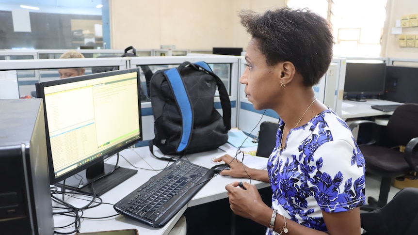 A PNG woman at a computer