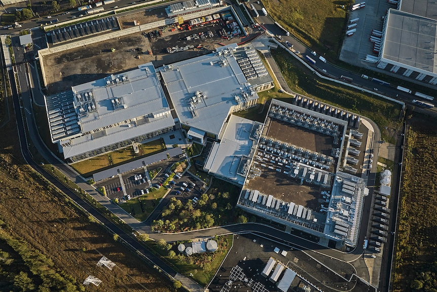 A birds-eye view of the Eastern Creek data centre with high-rise buildings