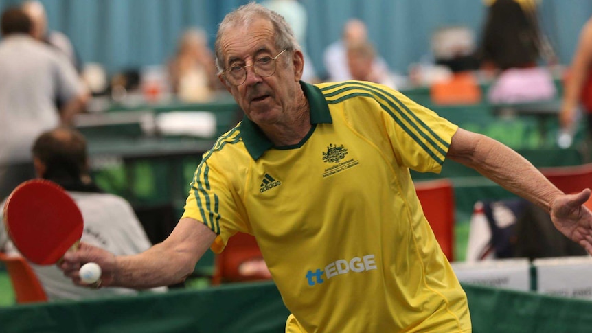 84 year old Gordon Lee playing table tennis