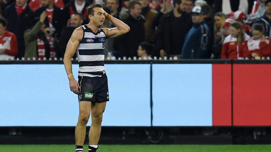Farewell appearance ... An emotional Corey Enright after the Cat's preliminary final loss to the Swans