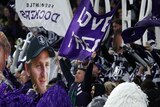 Dockers fans show support during the AFL Round 22 match between the Fremantle Dockers and the West Coast Eagles