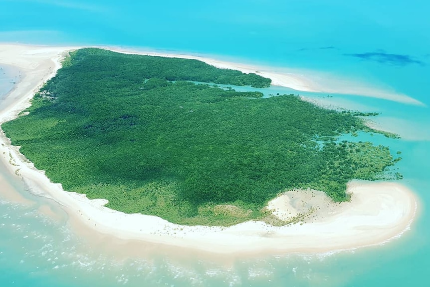 Aerial view of uninhabited island near Tiwi Island, Northern Territory