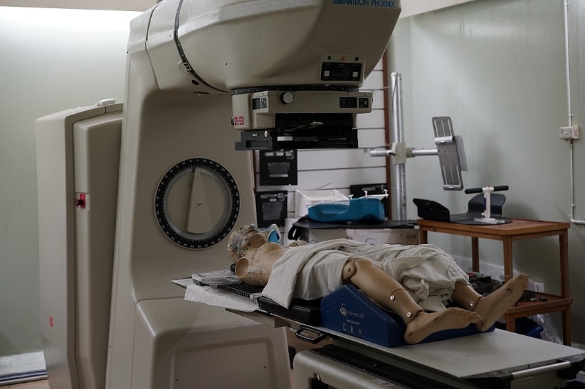 A wide shot of the unused radiation machine in Lae, in PNG.