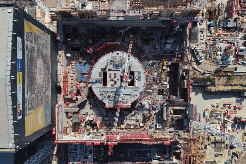 Aerial shot shows the construction of the ITER